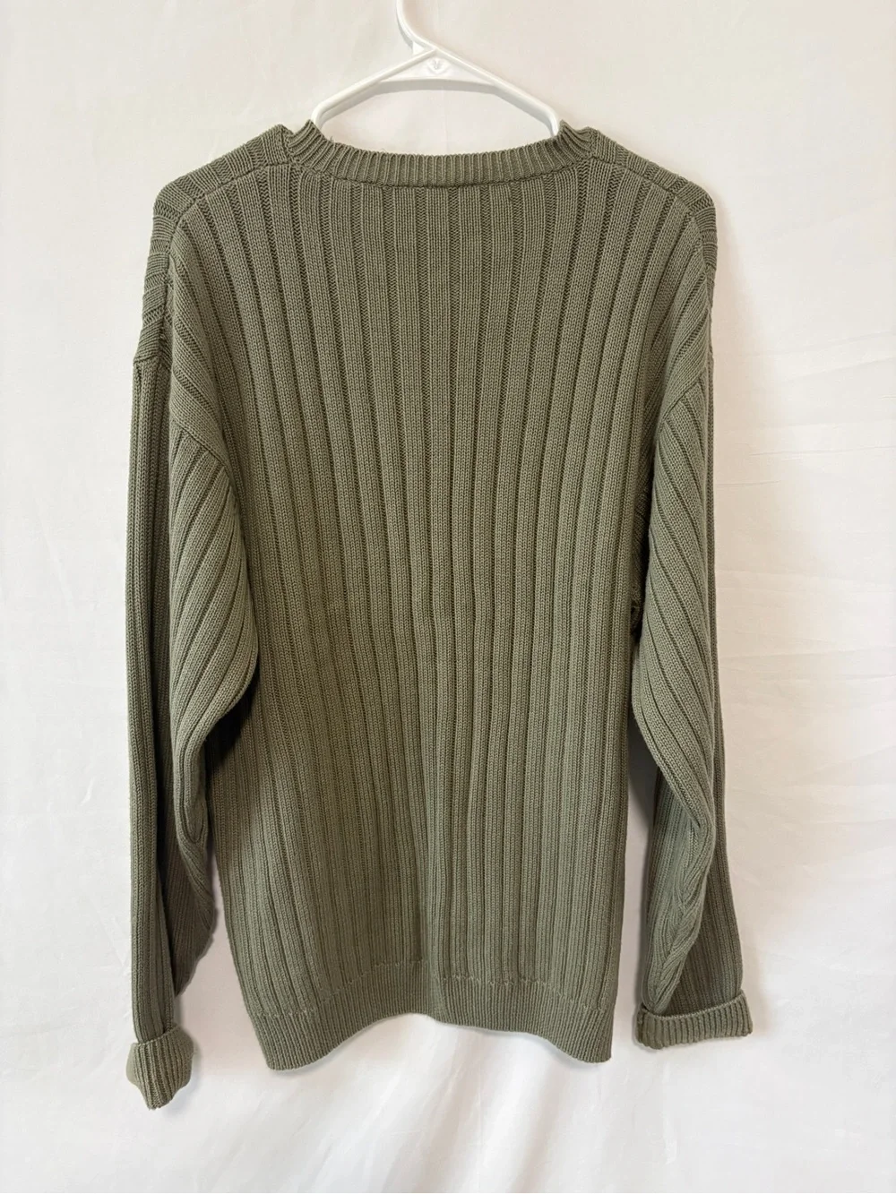 Vintage Timberland Men's Olive Ribbed Crewneck Sweater